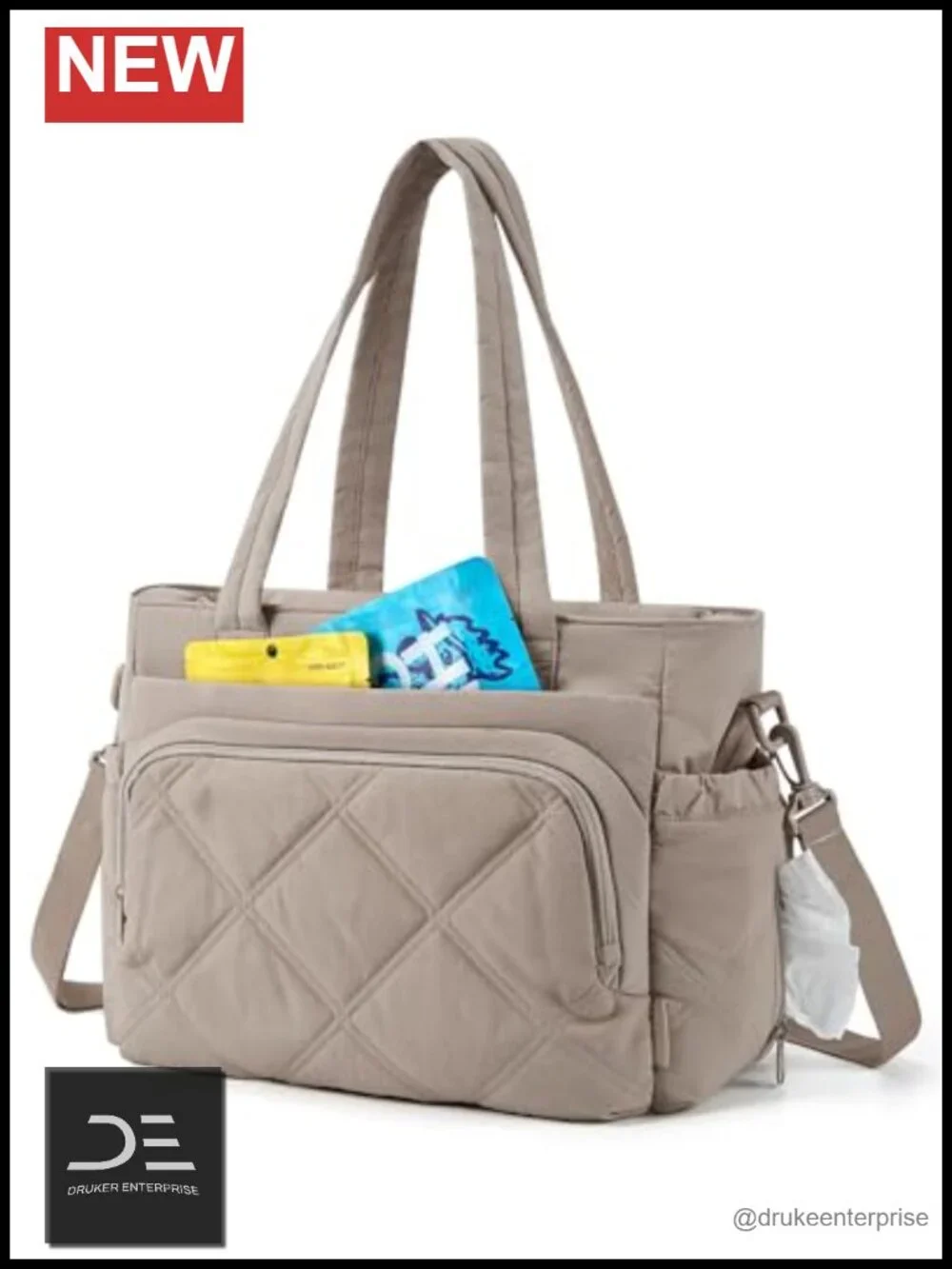 Large Insulated Lunch Tote Bag with Multi-Pockets Quilted Puffy for Work